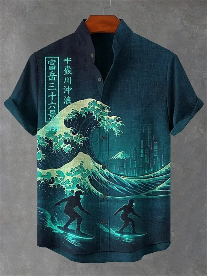 Men's Linen Casual Short Sleeve Hawaiian Graphic Shirt