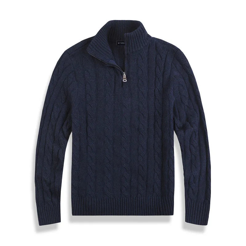Men's Merino Wool Quarter Zip Cable Knit Sweater