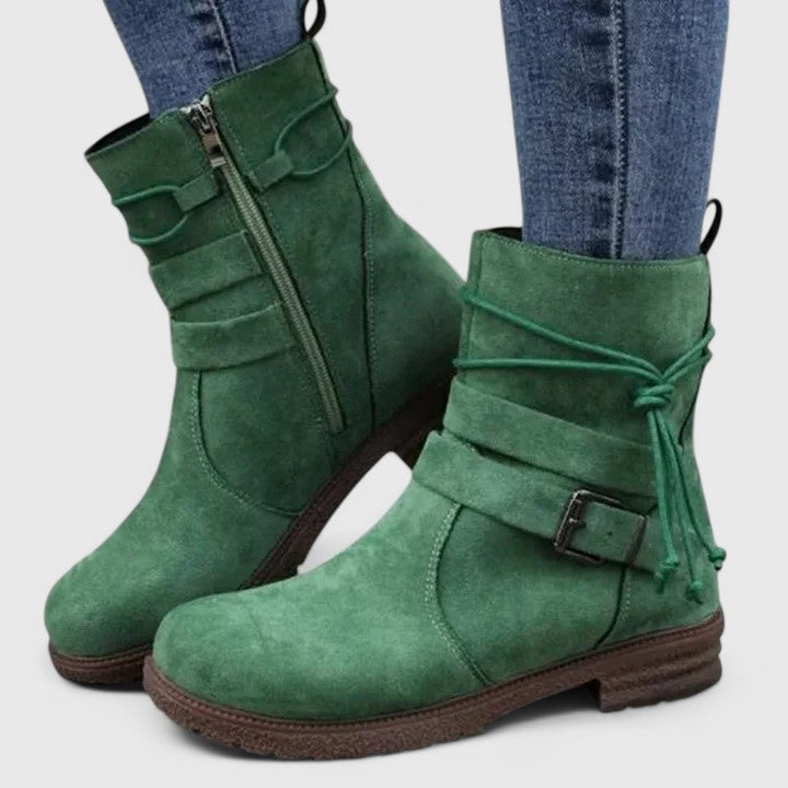Women's Suede Ankle Boots Flat Casual Round Toe Booties