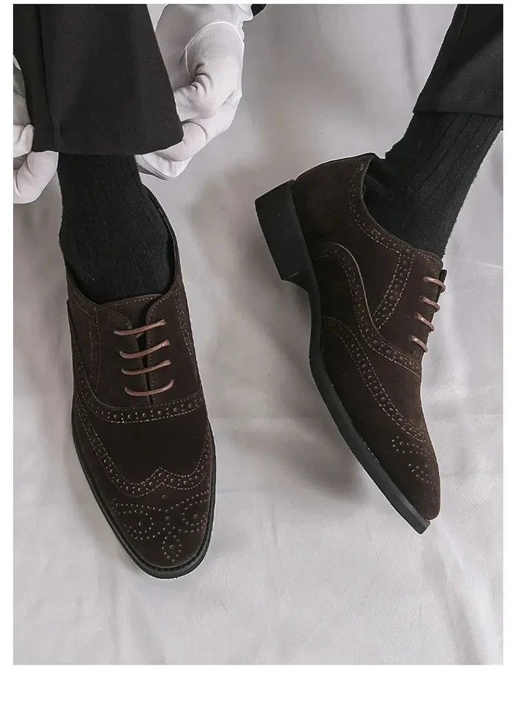Men's Suede Leather Brogue Oxfords Dress Shoes