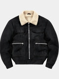 Men’s Suede Zip-Up Aviator Bomber Jacket with Fleece Collar