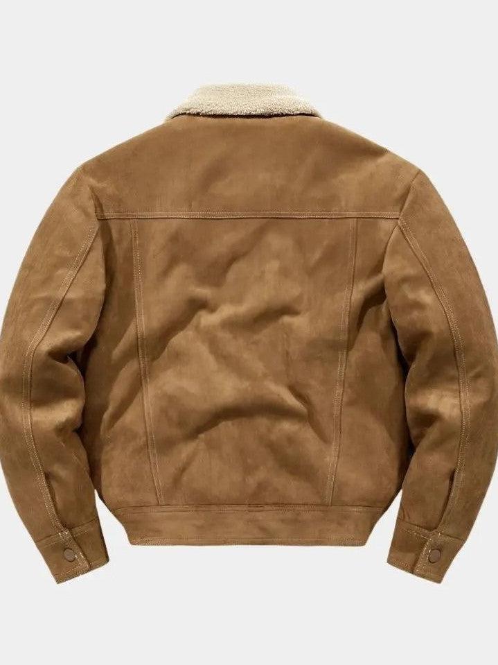 Men’s Suede Zip-Up Aviator Bomber Jacket with Fleece Collar