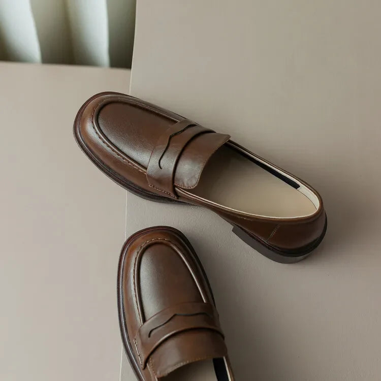 Γυναικεία δερμάτινα penny loafers, επίπεδα casual παπούτσια χωρίς κορδόνια