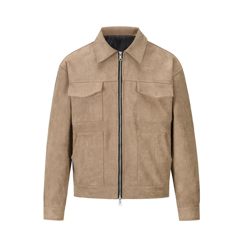 Men's Faux Suede Bomber Jacket Harrington Coat Outwear