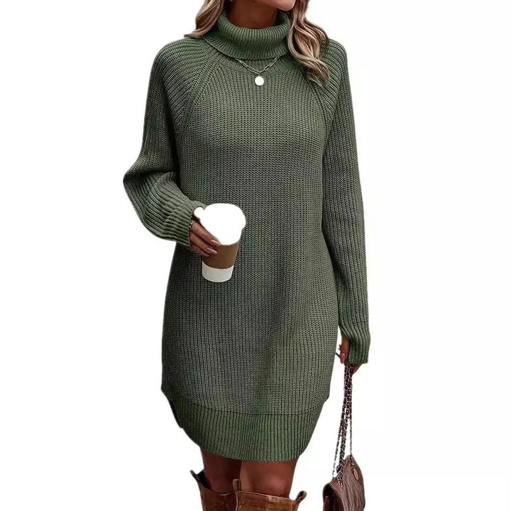 Women’s Ribbed Knit Turtleneck Long-Sleeve Mini Sweater Dress