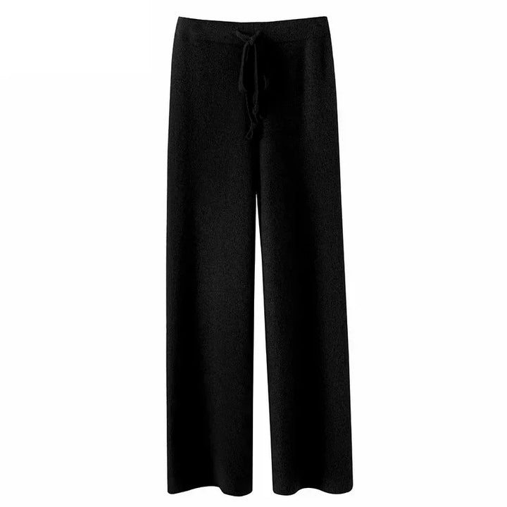 Women's Knit Wide Leg Trousers Wool Mix High Waisted Pants