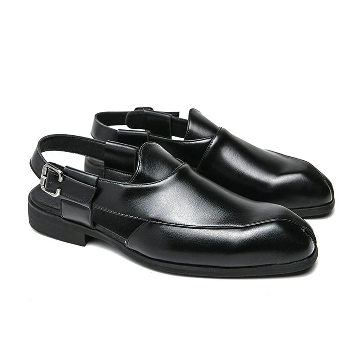 Męskie skórzane półbuty wizytowe typu slingback, wygodne mokasyny, sandały
