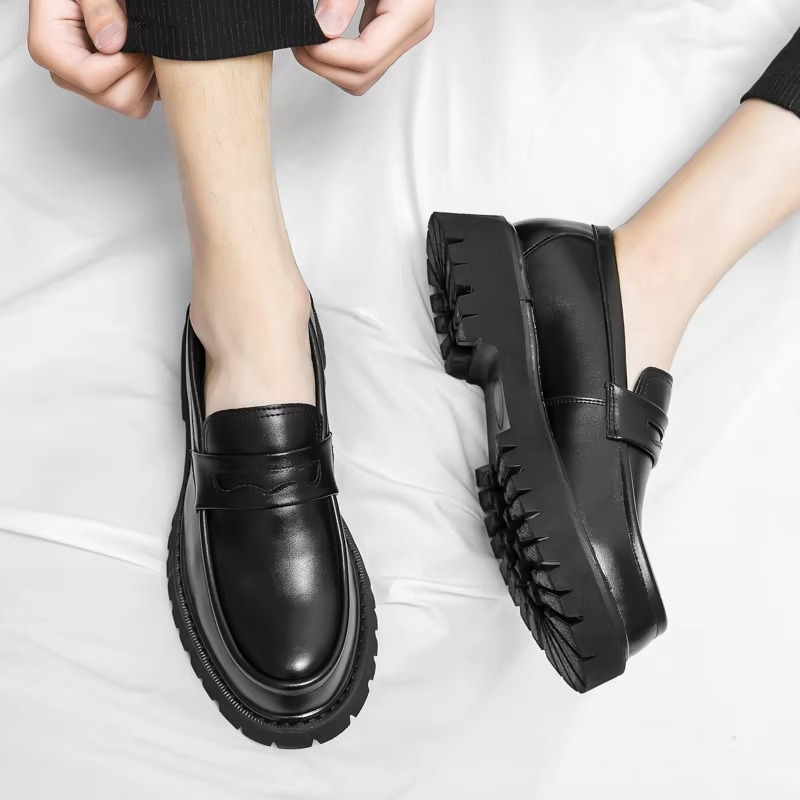 Women's Chunky Platform Leather Loafers Slip On Dress Shoes