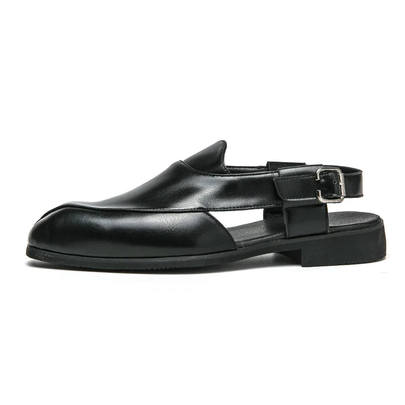 Męskie skórzane półbuty wizytowe typu slingback, wygodne mokasyny, sandały