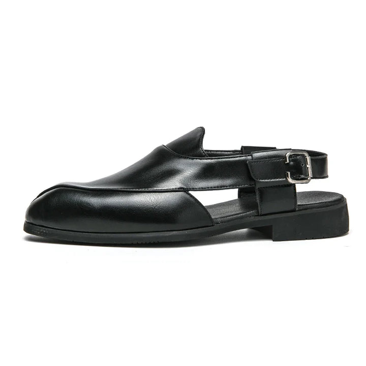 Męskie skórzane półbuty wizytowe typu slingback, wygodne mokasyny, sandały