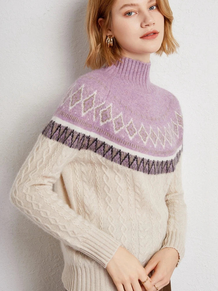 Women's Wool Knit Mock Neck Fair Isle Sweater