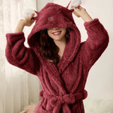 Women's Fleece Hooded Dressing Gown Bathrobe
