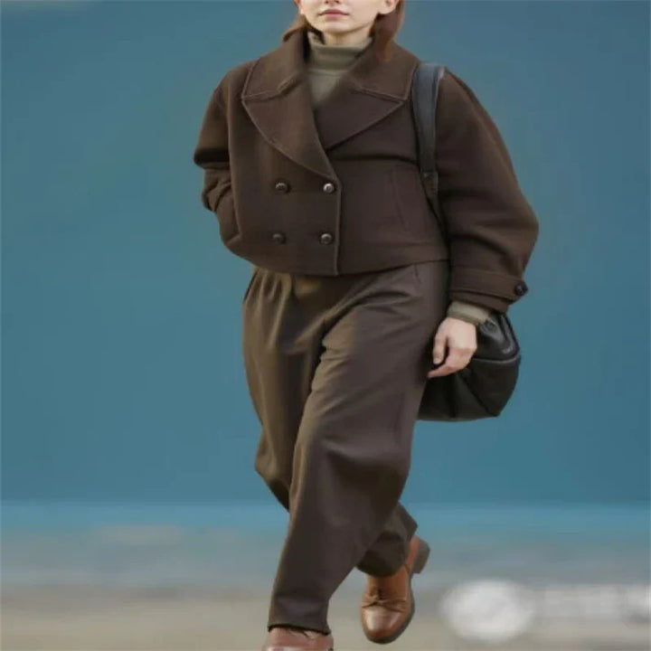 Women's Wool Double Breasted Cropped Coat
