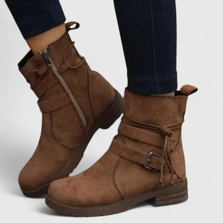 Women's Suede Ankle Boots Flat Casual Round Toe Booties