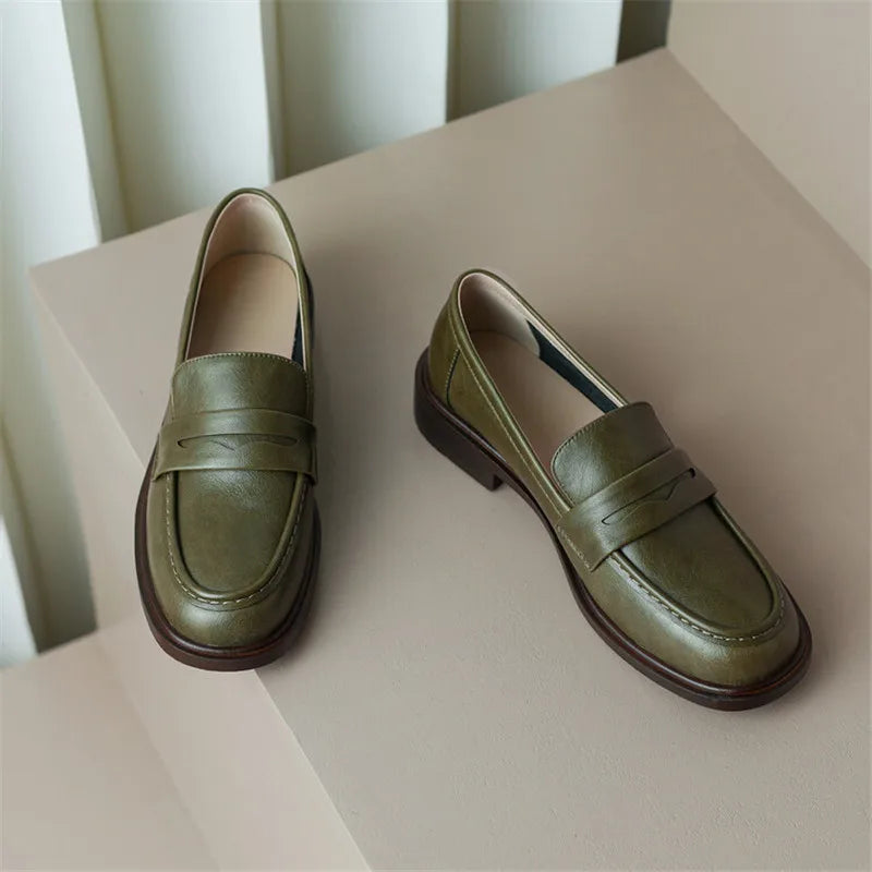 Γυναικεία δερμάτινα penny loafers, επίπεδα casual παπούτσια χωρίς κορδόνια