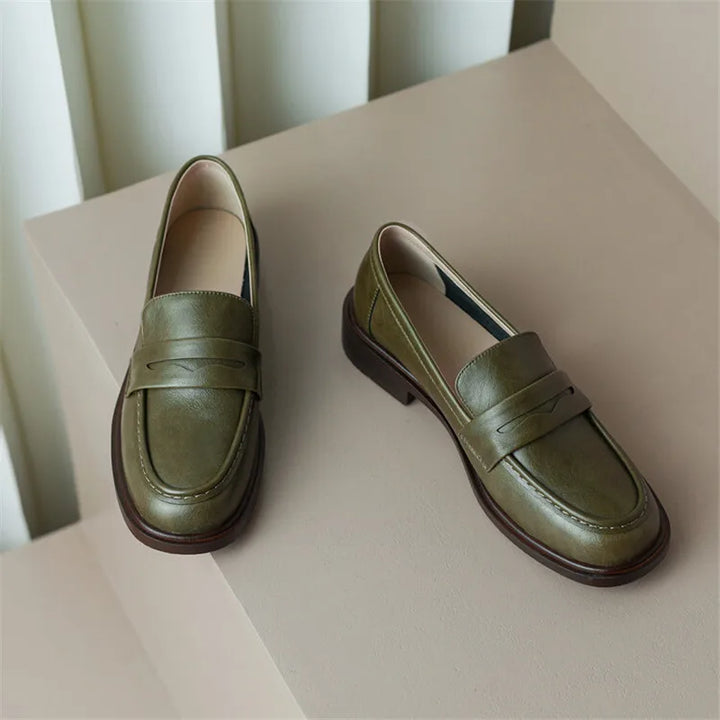 Γυναικεία δερμάτινα penny loafers, επίπεδα casual παπούτσια χωρίς κορδόνια