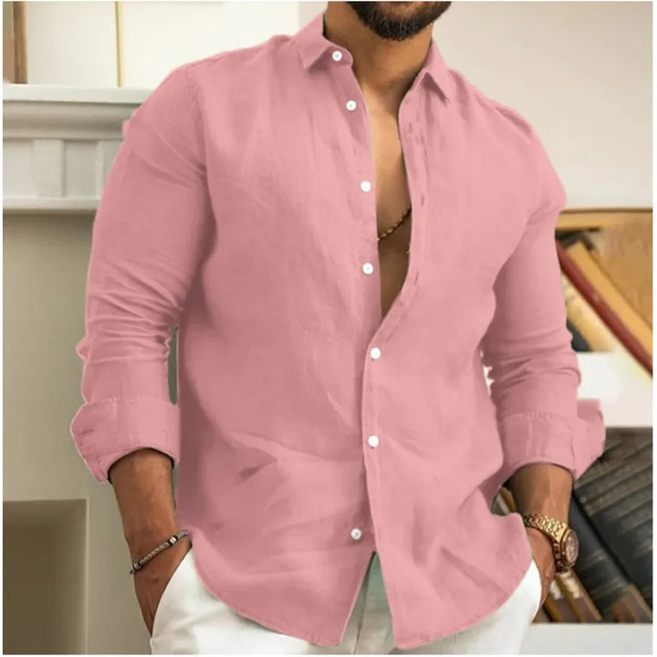 Men's Linen Blend Long Sleeve Casual Button Down Shirt