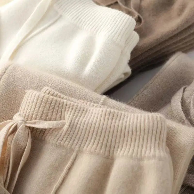 Women's Wide Leg Trousers High Waist Wool Mix Lounge Pants