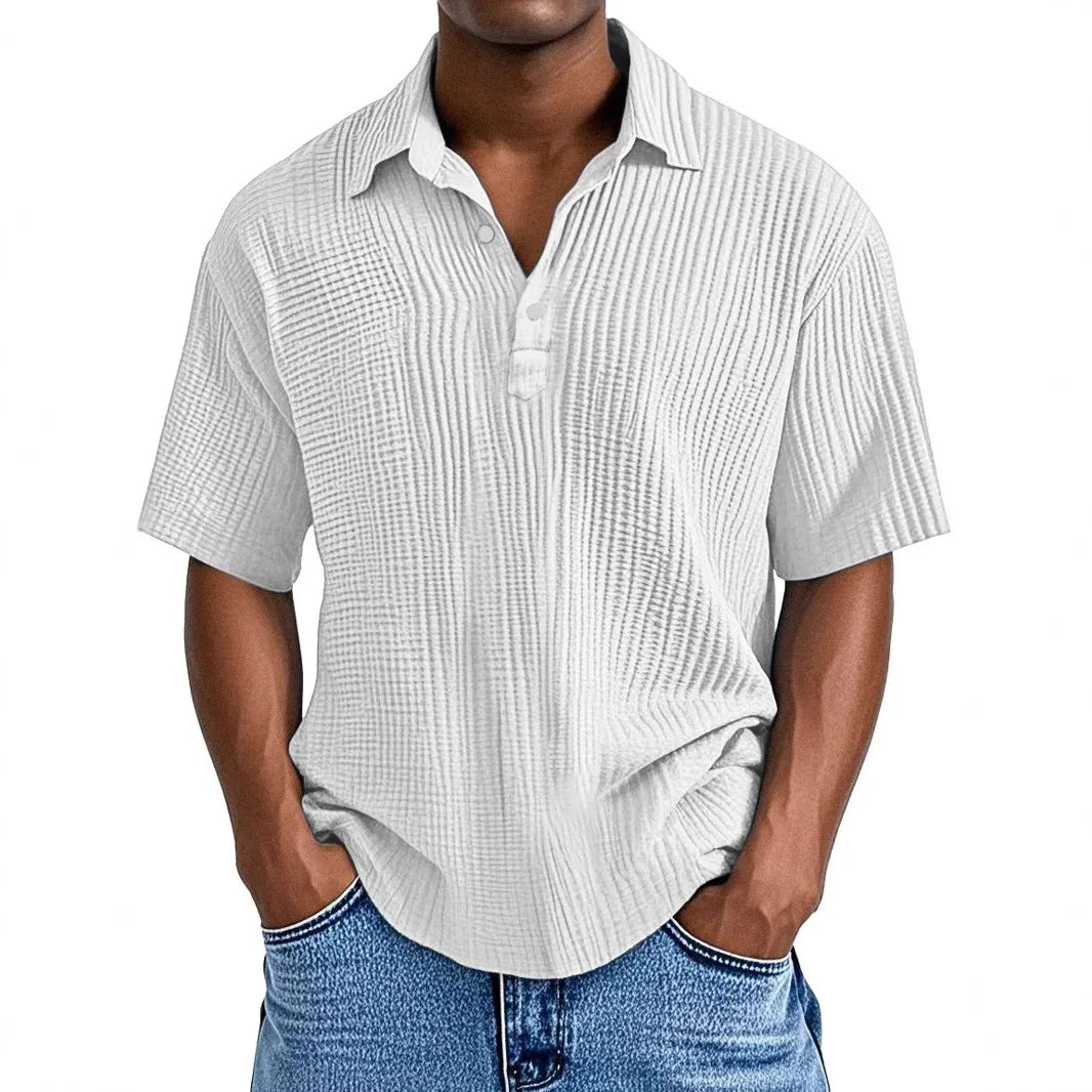 Men's Ribbed Knit Polo Shirt Short Sleeve Casual Top