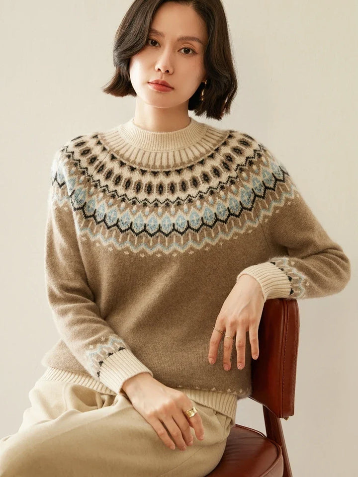 Women's Wool Knit Sweater Pullover Crewneck Fair Isle Knitwear