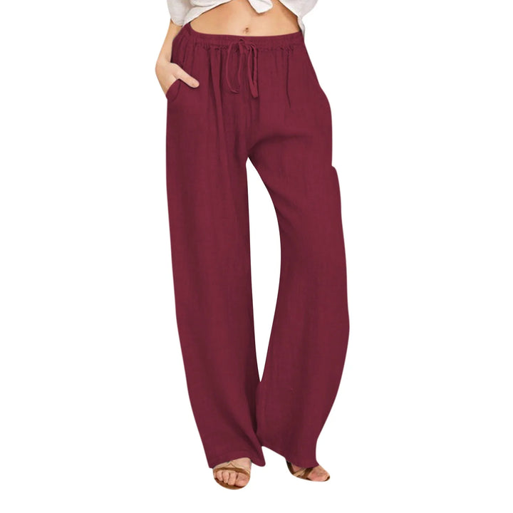 Women's Linen Wide Leg Trousers Elastic Waist Drawstring High Waisted Pants