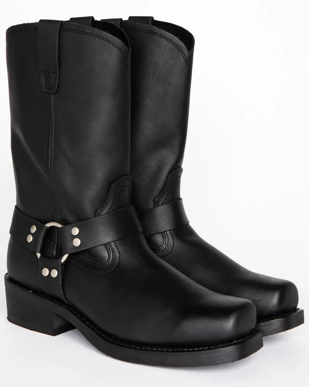 Men's Leather Harness Boots Mid Calf Motorcycle Biker Shoes