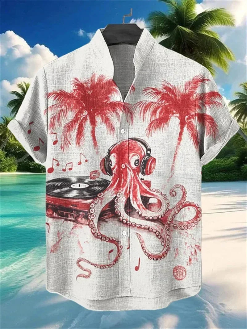 Men's Linen Casual Short Sleeve Hawaiian Graphic Shirt