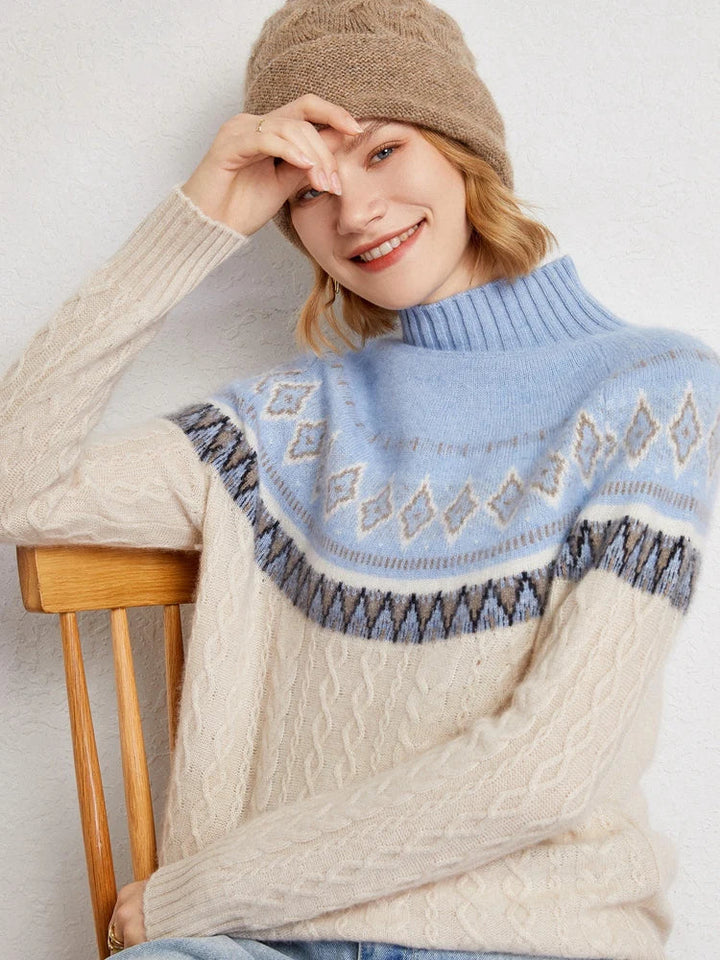 Women's Wool Knit Mock Neck Fair Isle Sweater