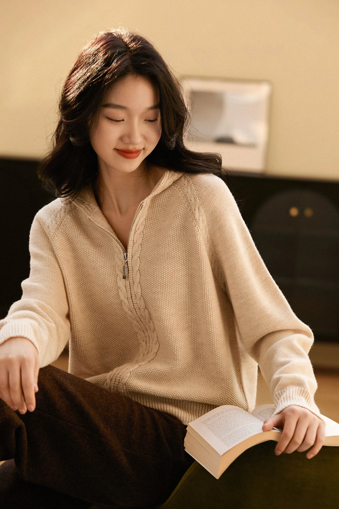 Women's Knit Hoodie Pullover Zip Up Jumper Sweatshirt