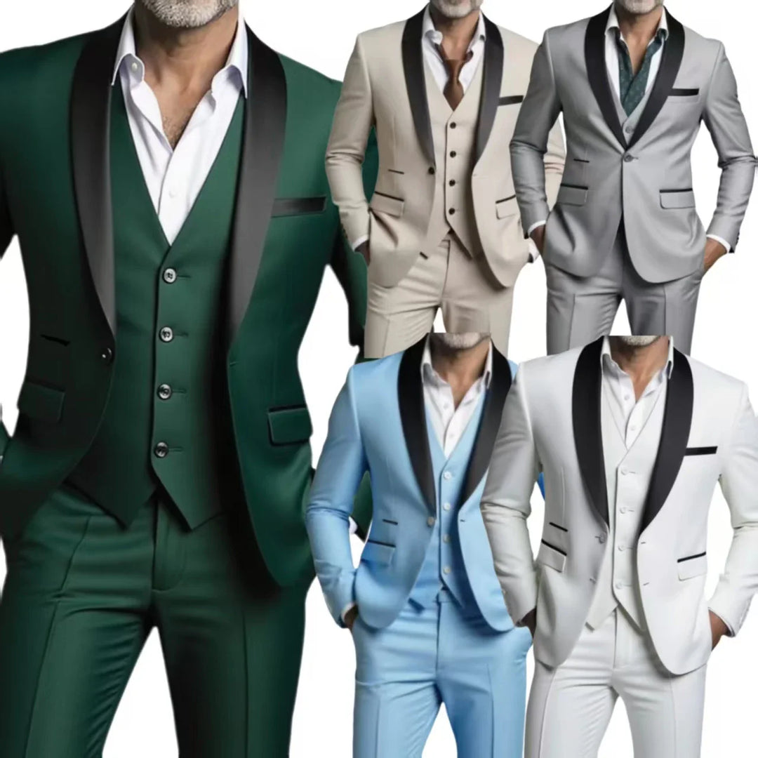 Men's Wool Shawl Lapel 3 Piece Tuxedo Suit Wedding Formal Slim Fit