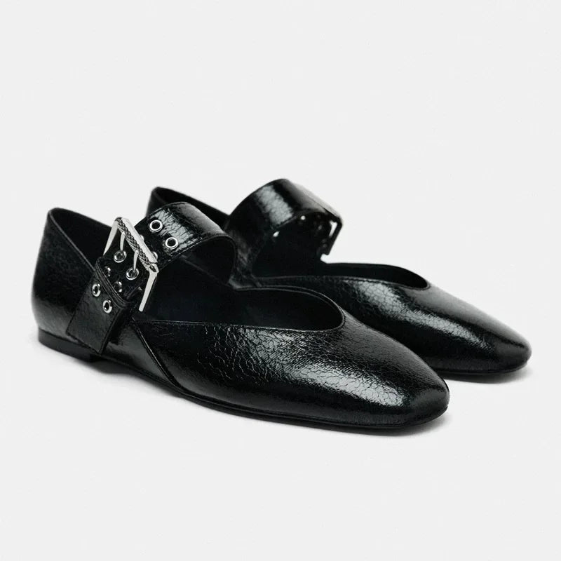 Mocassins plats pour femmes en cuir, à bride avec boucle léopard