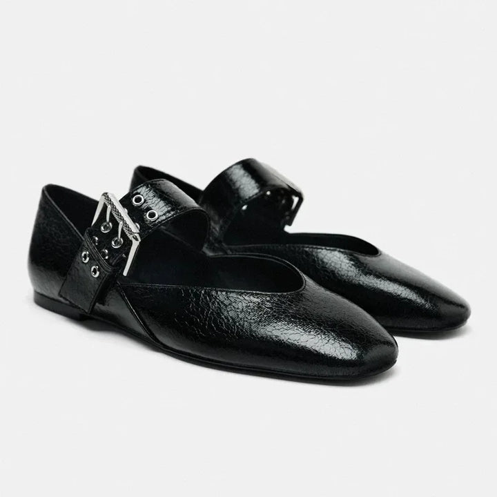 Mocassins plats pour femmes en cuir, à bride avec boucle léopard