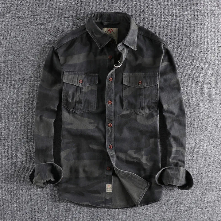 Men's Camo Overshirt Military Casual Long Sleeve Cargo Jacket