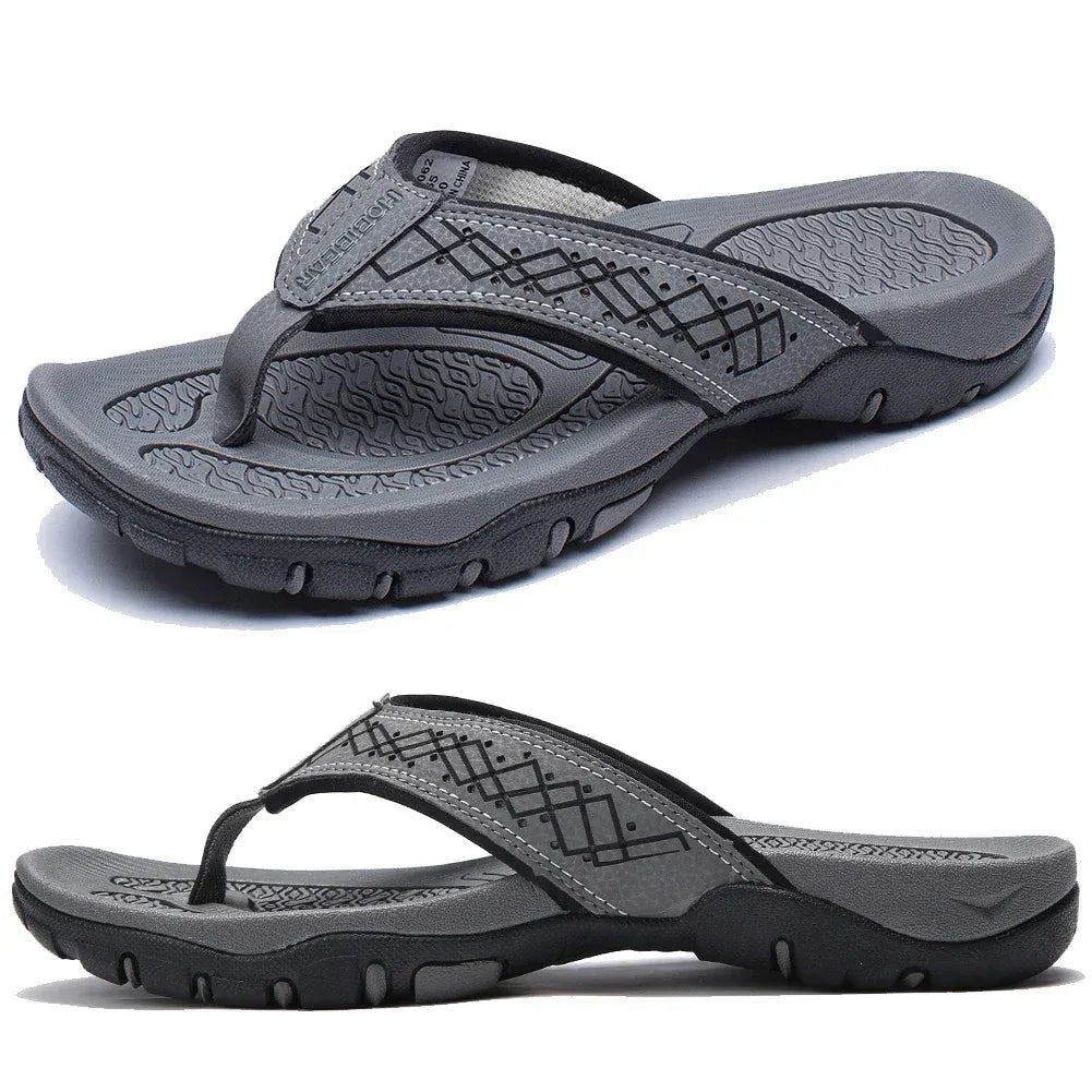 Flip Flops Men's Leather Arch Support Comfort Cushioned Summer Beach Thongs