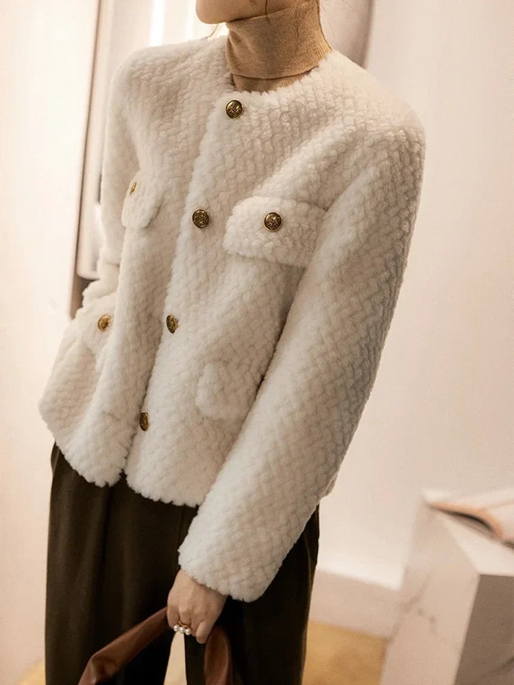 Women's Wool Tweed Jacket Knit Cardigan Outerwear Top