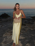 Women's Satin Cowl-Neck Strappy Maxi Dress