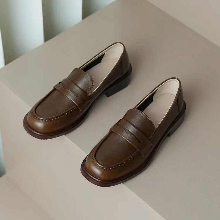 Γυναικεία δερμάτινα penny loafers, επίπεδα casual παπούτσια χωρίς κορδόνια