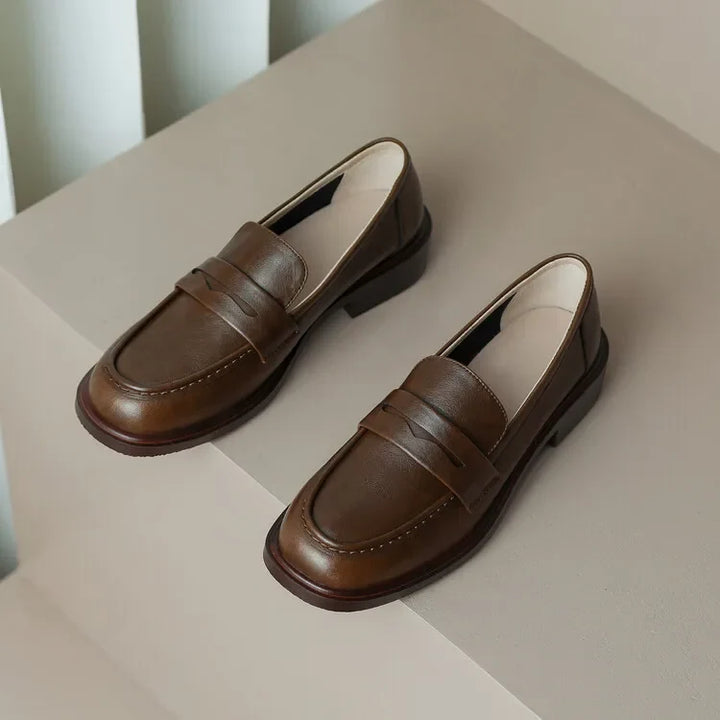 Γυναικεία δερμάτινα penny loafers, επίπεδα casual παπούτσια χωρίς κορδόνια