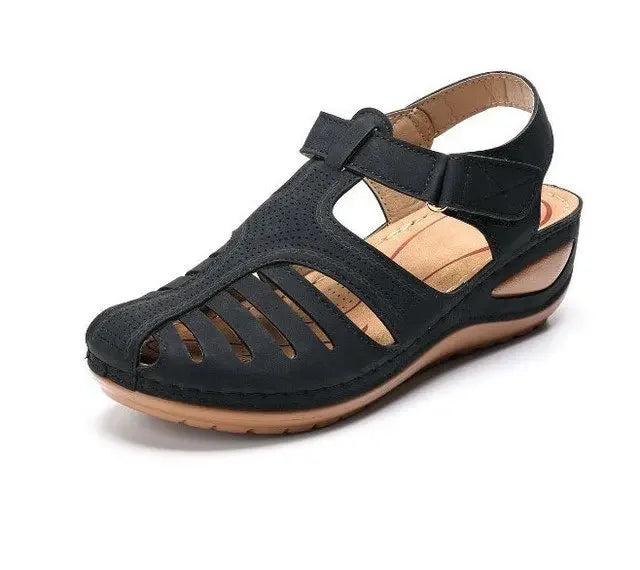 Women's Leather Closed Toe Platform Wedge Sandals