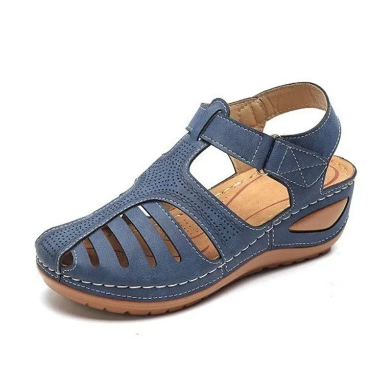 Women's Leather Closed Toe Platform Wedge Sandals
