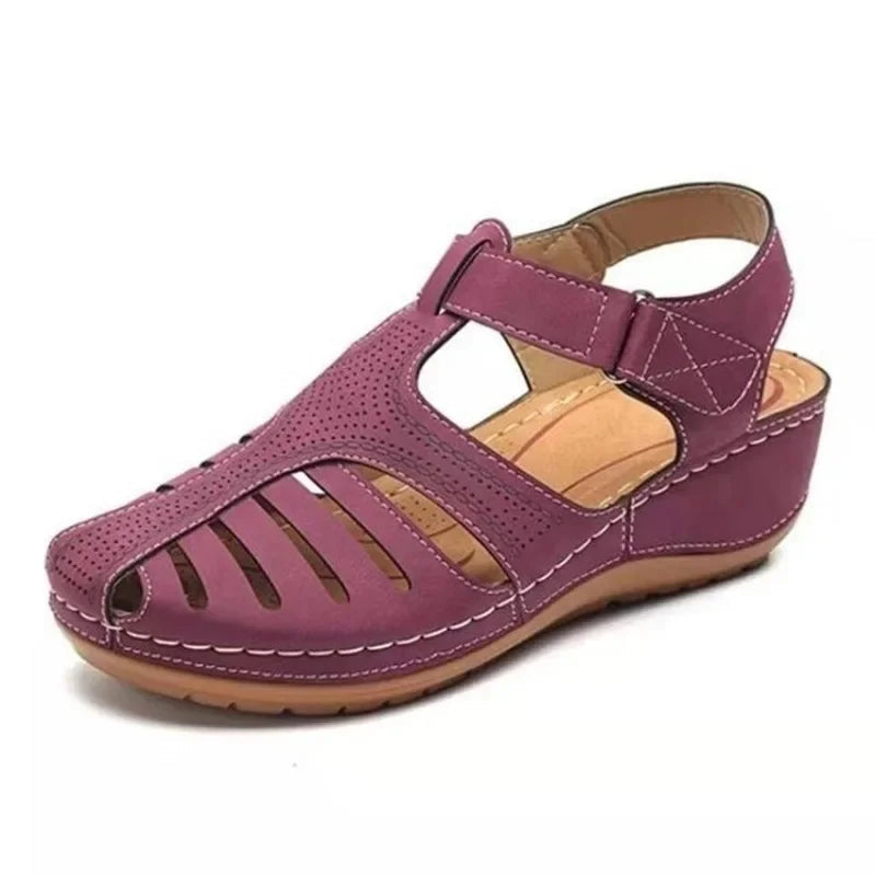 Women's Leather Closed Toe Platform Wedge Sandals