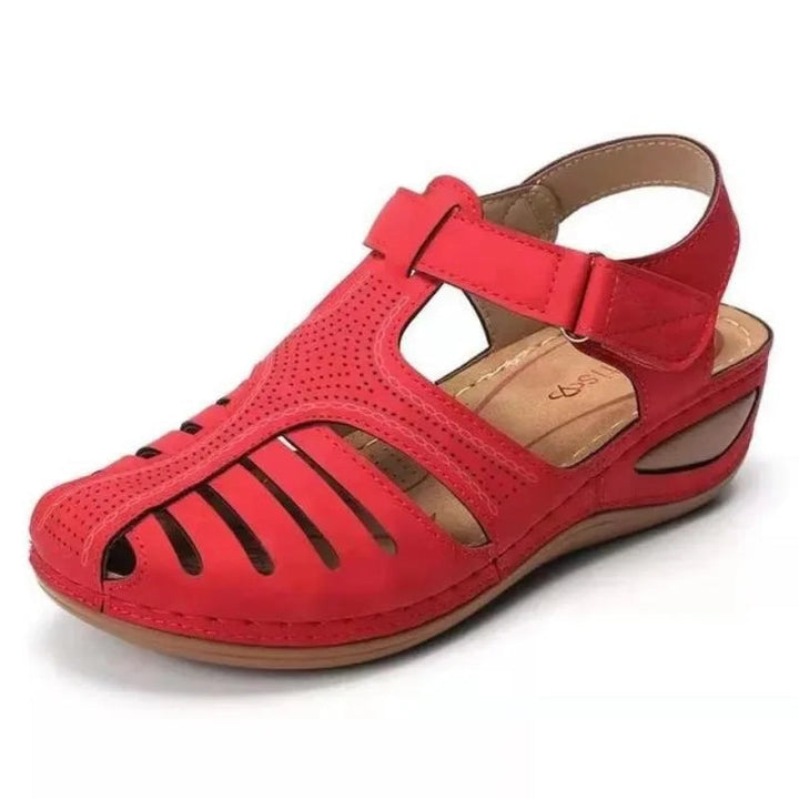 Women's Leather Closed Toe Platform Wedge Sandals