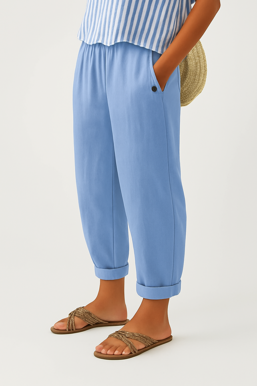 Women's Linen Trousers Loose Fit Casual Pants Elastic Waistband