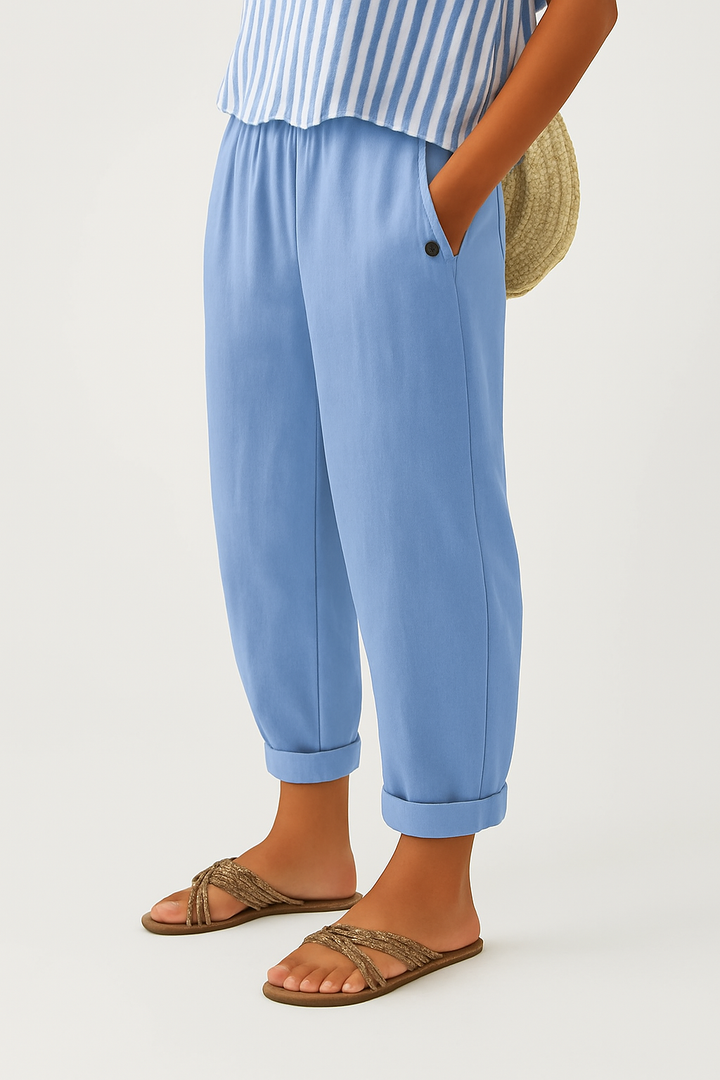 Women's Linen Trousers Loose Fit Casual Pants Elastic Waistband