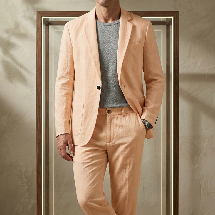 Ensemble décontracté pour homme avec veste blazer en lin et pantalon de costume