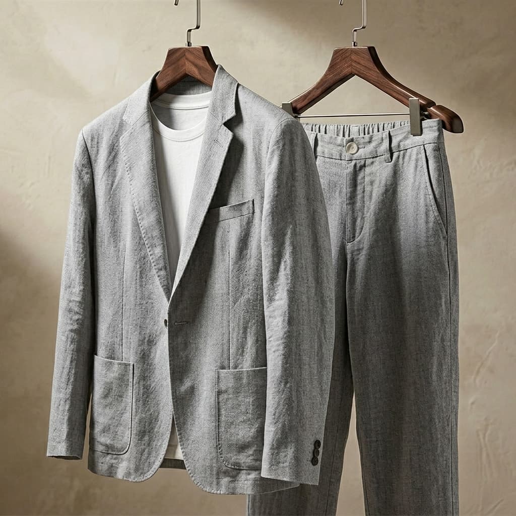 Ensemble décontracté pour homme avec veste blazer en lin et pantalon de costume