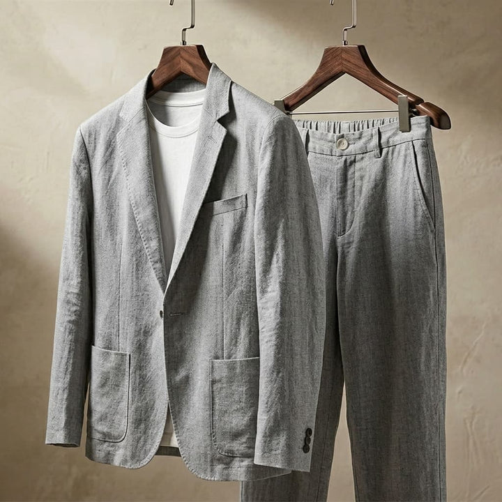Ensemble décontracté pour homme avec veste blazer en lin et pantalon de costume