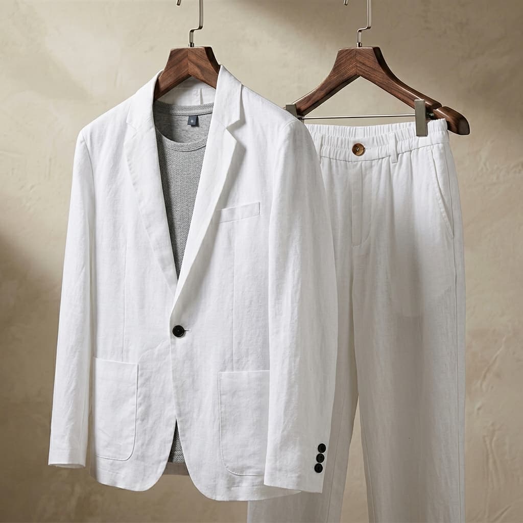 Ensemble décontracté pour homme avec veste blazer en lin et pantalon de costume