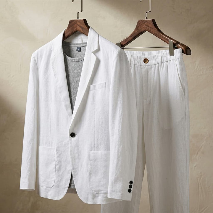 Ensemble décontracté pour homme avec veste blazer en lin et pantalon de costume