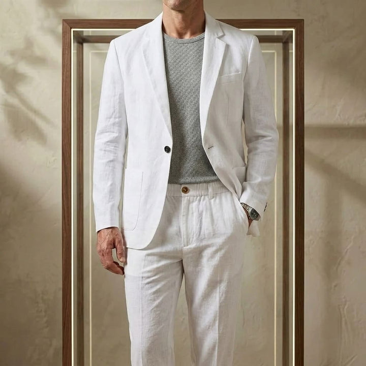 Ensemble décontracté pour homme avec veste blazer en lin et pantalon de costume
